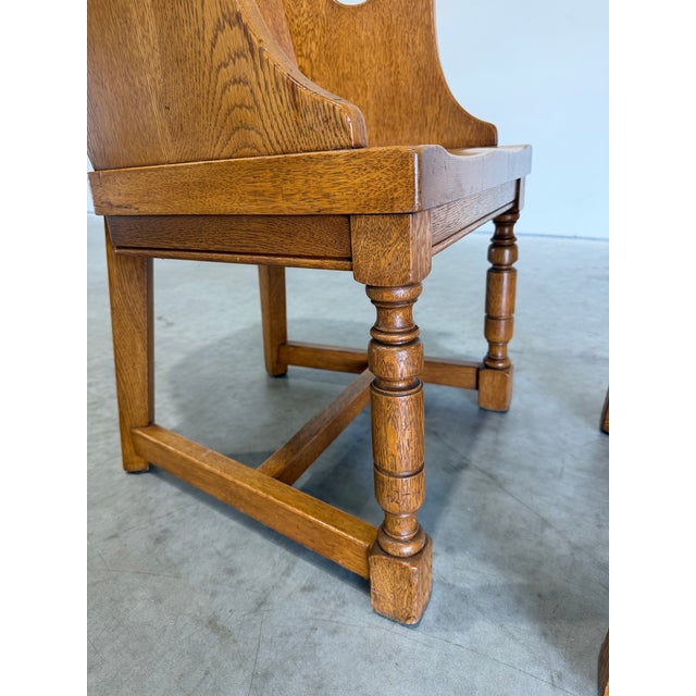 Wood Pair of Dutch Colonial Style Vintage Oak Barrel Back Chairs For Sale - Image 7 of 12