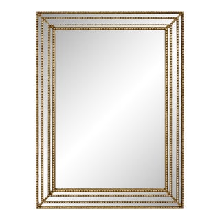 Brass and Beveled Glass Wall Mirror, Mid-20th Century For Sale