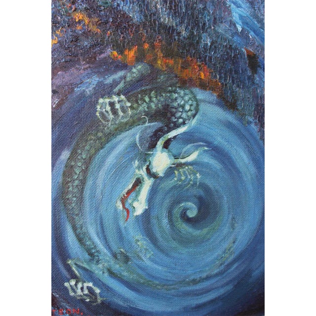 Art Deco Vintage Mid Century Dragon Abstract Oil Painting by Rosemary Watson For Sale - Image 3 of 8