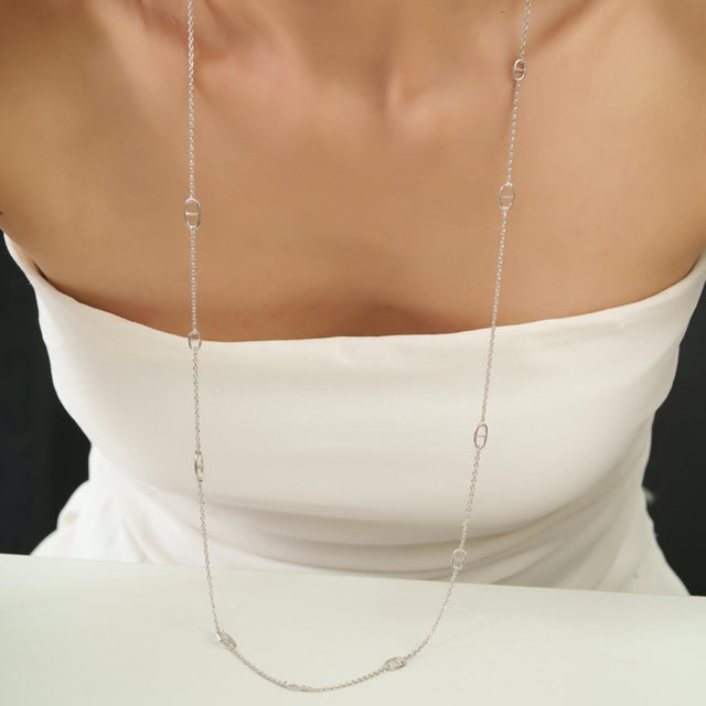Contemporary Sterling Silver Minimalist 32 Inch Anchor Link Long Chain Necklace - Unisex For Sale - Image 6 of 13