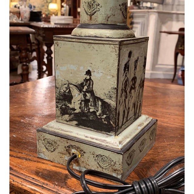 Green 19th Century French Directoire Hand-Painted Tole Table Lamp With Military Scenes For Sale - Image 8 of 12
