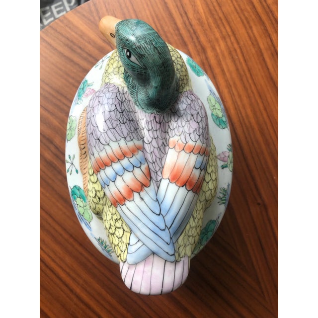 Vintage Famille Rose Hand-Painted Polychrome Duck Covered Box/Tureen For Sale - Image 12 of 13