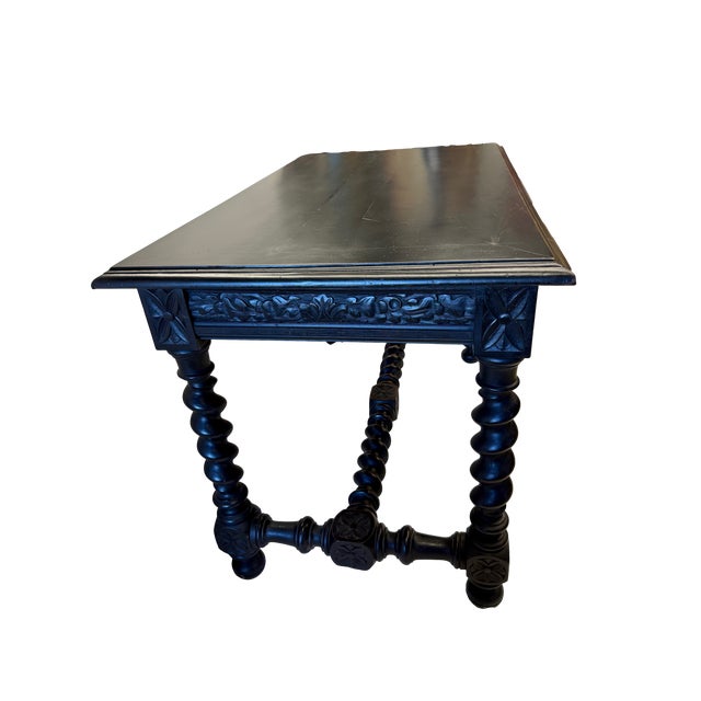Antique 19th C Louis XIII Style Ebonized Library Table / Writing Desk For Sale - Image 4 of 8