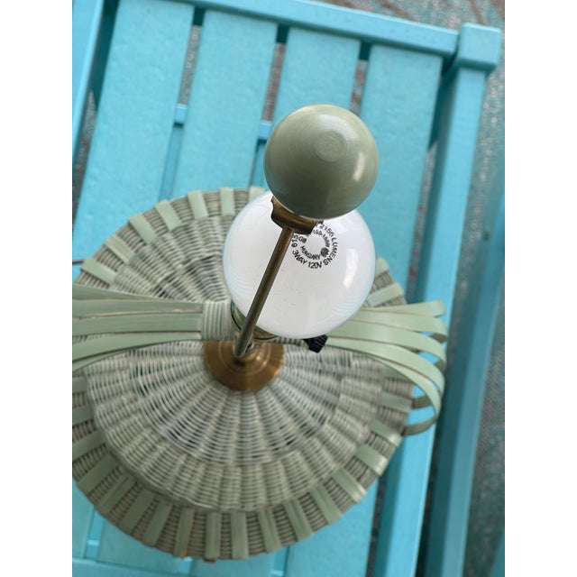 Traditional Vintage Painted Green Wicker Basket Style Table Lamp For Sale - Image 3 of 10