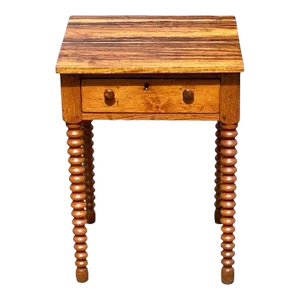 Late 19th Century Antique Federal Style Southern Yellow Pine Work Table With Spool Turned Legs