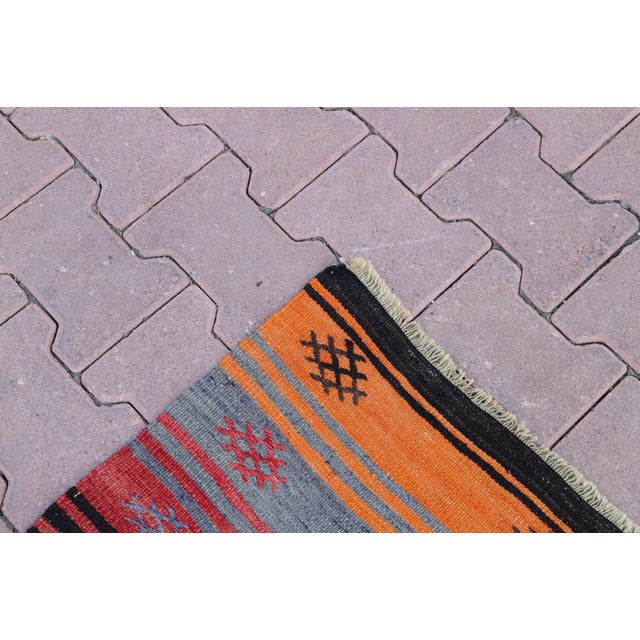 Textile 1970s Rustic Style Hand Knotted Stripe Design Oushak Kilim Runner Rug For Sale - Image 7 of 9