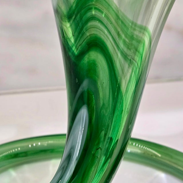 Glass Mid-Century Modern Emerald Swirl Murano Style Handkerchief Vase For Sale - Image 7 of 9