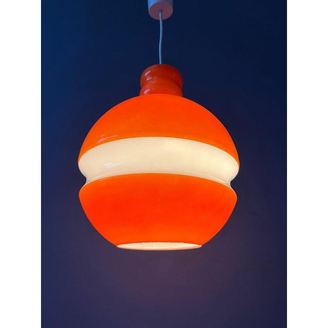 Mid-Century Modern Orange and White Glass Pendant Lamp from Peill & Putzler For Sale - Image 4 of 11