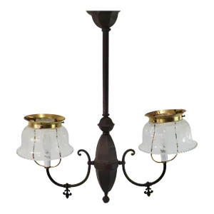 Antique Victorian Converted Gas 2-Light Arts & Crafts Pendant Lamp