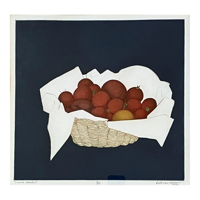 1974 Beth Van Hoesen Realist Still Life Color Etching, "Fresno Basket" For Sale