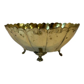 Vintage Heavy Brass Footed Planter For Sale