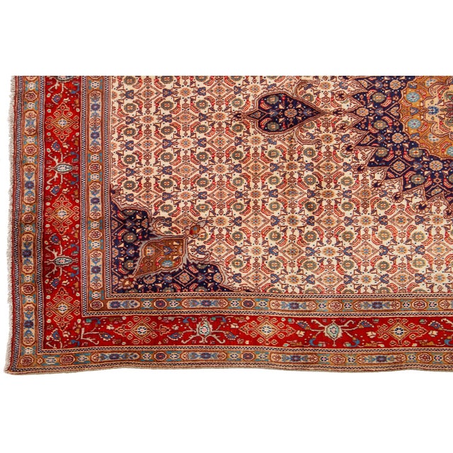 1960s Persian Mashad Handmade Beige Wool Rug With Rosette Motif For Sale - Image 4 of 9