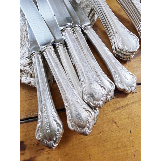 Victorian 1900s Service for 6 Silver Plated Flatware From the San Marcos Hotel Santa Barbara Ca - 24pcs For Sale - Image 3 of 8