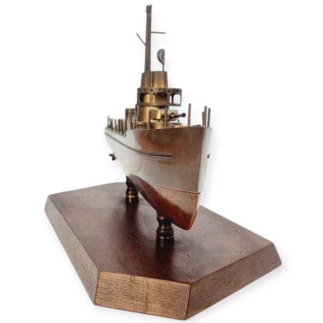 Decorative Ship Model in Brass and Wood, 1930s For Sale - Image 6 of 15