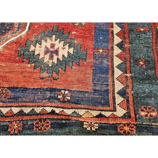 Antique Fachralo Kazak Prayer Rug, Handwoven Wool, Persimmon & Green, 4' x 6' For Sale - Image 17 of 18