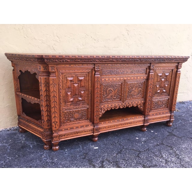 Antique Japanesse Hand Carved Elmwood Cabinet, Sideboard, Meiji, 20th Century For Sale - Image 9 of 13