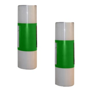 1960 Italian Pair of Forest Green & White Tall Ceiling / Wall Lights For Sale