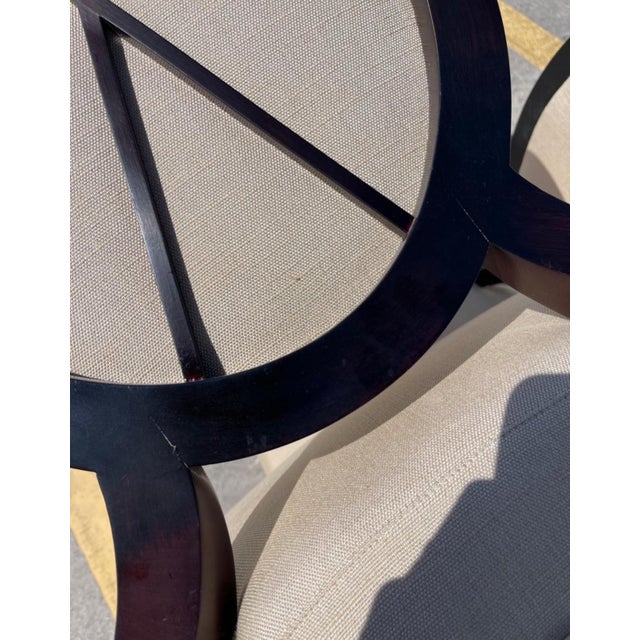 Barbara Barry for Baker Oval X Back Linen Upholstery Dining Chairs, Set of 6 For Sale - Image 10 of 11