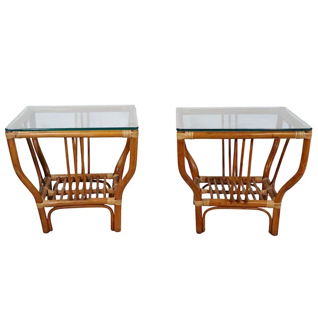 Pr. Mid Century Bamboo and Glass End Side Tables After Frankl For Sale In New York - Image 6 of 12