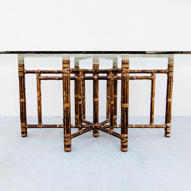 Contemporary 1980s McGuire Attributed Coastal Modern Bamboo & Laced Rawhide Racetrack Dining Table For Sale - Image 3 of 15