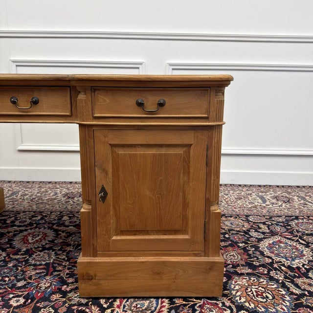 English Teak Desk with Brown Leather Top For Sale - Image 11 of 18