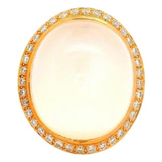 33.01 Carat Moonstone Diamond 18k Rose Gold Halo Ring, Size 7 For Sale