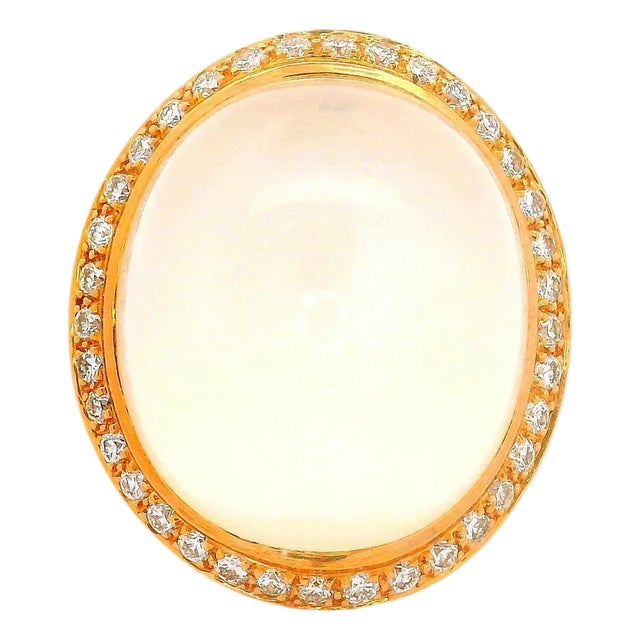 33.01 Carat Moonstone Diamond 18k Rose Gold Halo Ring, Size 7 For Sale