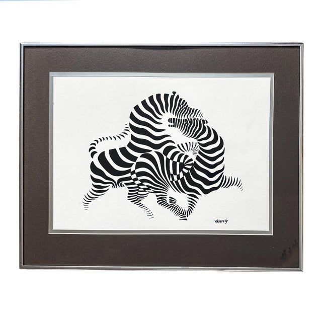 Vintage 1970s framed serigraph of Zebras II by Victor Vasarely, one of the artist’s best known optical compositions. First...