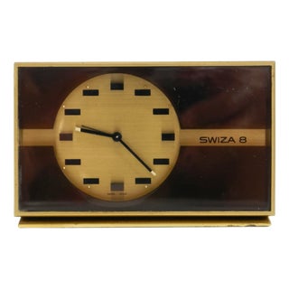 Small and Mechanical Swiza 8 Table Clock in Brass with an 8-Day Movement, 1960s For Sale