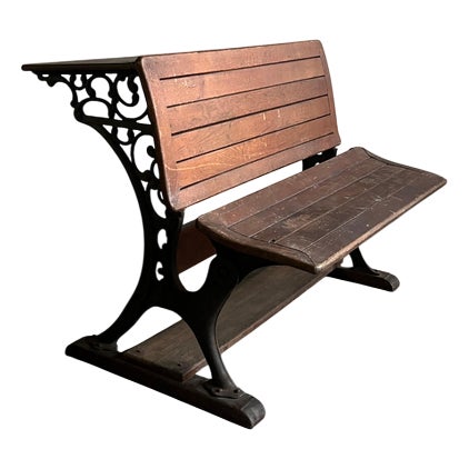 Double School Desk with Cast Iron Frame, Early 20th Century For Sale