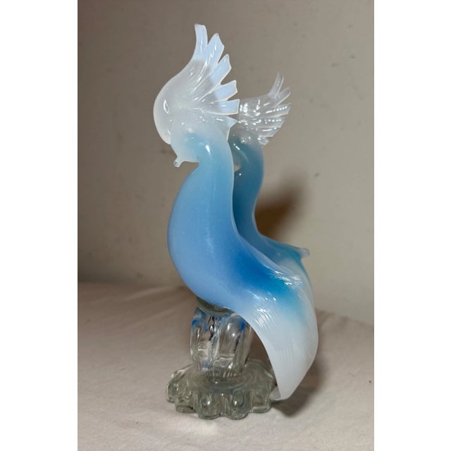 Vintage Hand Blown Italian Murano Opaline Glass Cockatoo Bird Sculptures Statue For Sale - Image 4 of 10