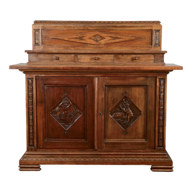 Art Deco Sideboard in Wood with Top and Drawers Carved with Fasces, 1930s For Sale