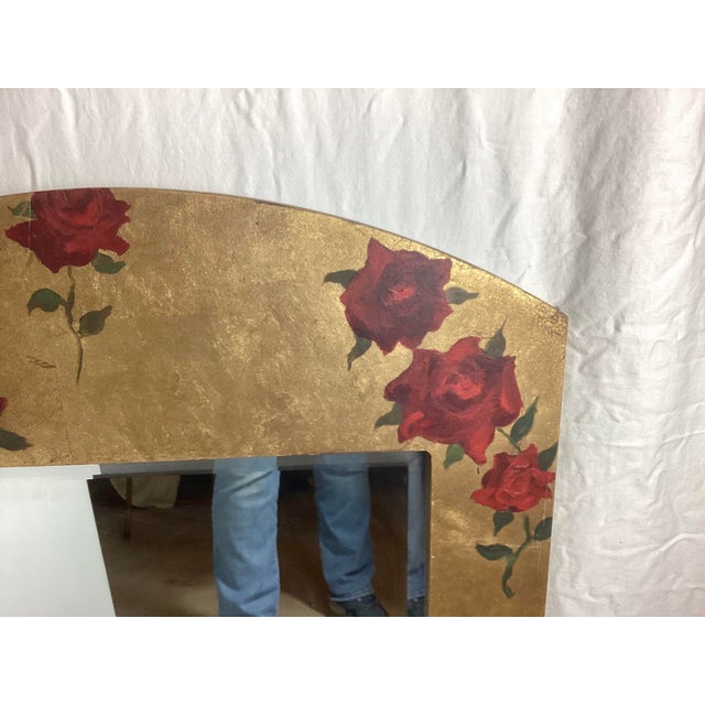 1960s 1960s Wonderful Decorative Beveled Glass Mirror in Gold Frame With Red Roses For Sale - Image 5 of 7