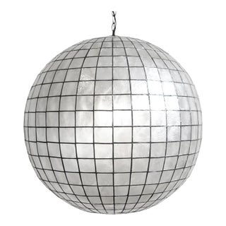 Capiz Shell Globe Coastal Contemporary Pendant Light 30" For Sale