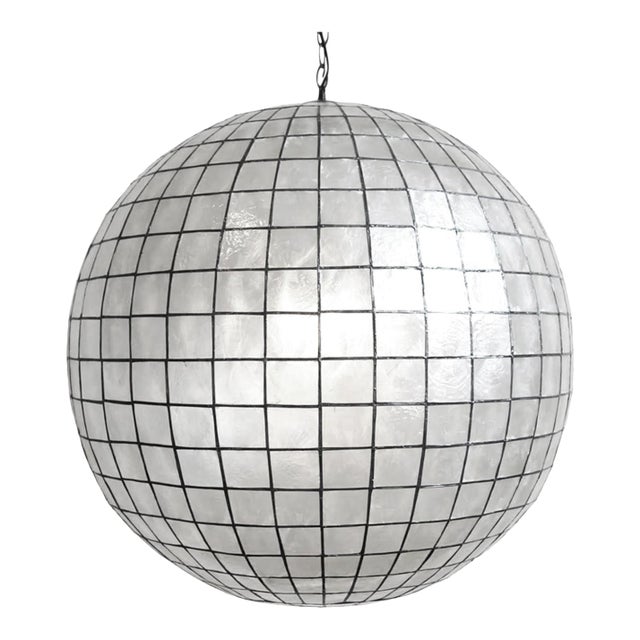 Capiz Shell Globe Coastal Contemporary Pendant Light 30" For Sale