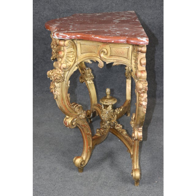 Late 19th Century 19th Century French Rococo Carved Giltwood Marble Top Console Table For Sale - Image 5 of 14
