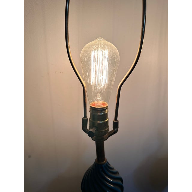 Blue Pair of Mid 20th Century Two-Tone Blue Ceramic Swirl Statement Table Lamps For Sale - Image 8 of 12