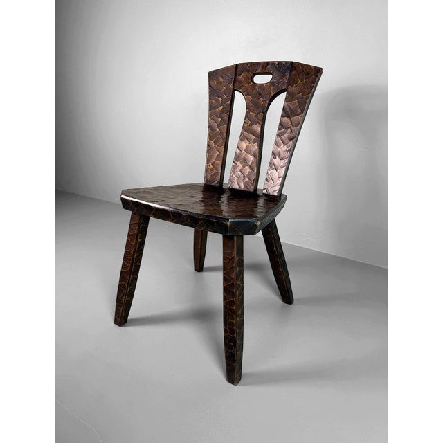 Japanese Wooden Chair with Kamakura-Bori Carving, 1950 For Sale - Image 4 of 9