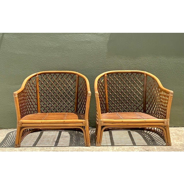 Vintage Trellis Rattan Lounge Chairs - A Pair For Sale - Image 11 of 12
