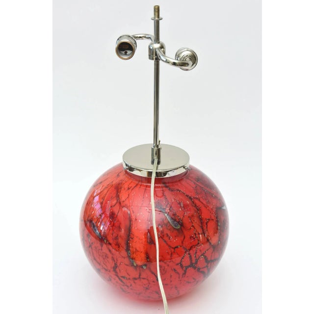 Mid-Century Modern Vintage Art Deco WMF Glass and Chrome Sphere Sculptural Table or Side Lamp Red, Black, Orange For Sale - Image 3 of 10
