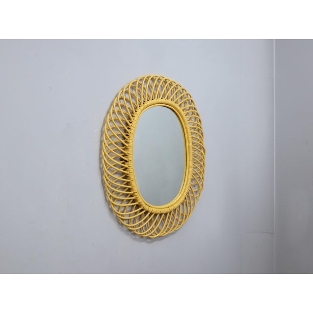 Albini Yellow Lacquer Wicker Mirror attributed to Franco Albini, 1960s For Sale - Image 11 of 11