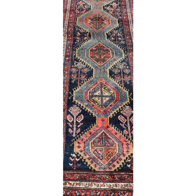 Antique Hand Knotted Hamadan Runner With Tribal Medallion Design in Jewel Tones** For Sale In Atlanta - Image 6 of 12