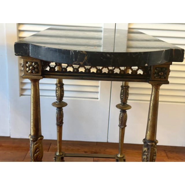 Vintage Italian Portoro Marble Top SideTables With Ornate Gilded Metal Bases - Pair For Sale In San Francisco - Image 6 of 15