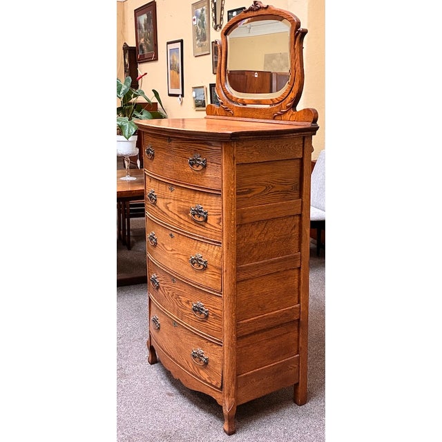 American American Antique Golden Oak Dressing Chest With Shaving Mirror c.1880 For Sale - Image 3 of 10