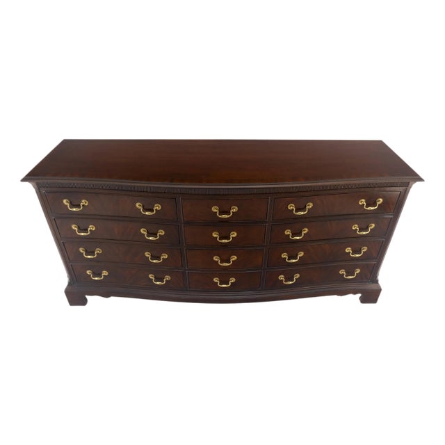 Drexel Mahogany Banded Top Brass Pulls 12 Drawers 75" Long Dresser Credenza MINT For Sale