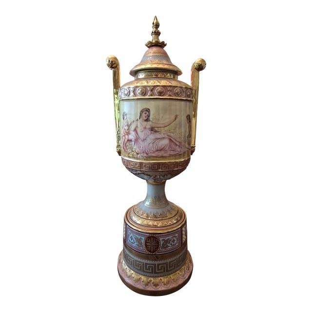 Antique Original Signed Pink Royal Vienna Museum Urn For Sale