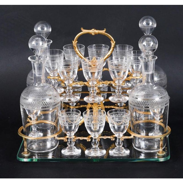 Antique French Bacarrat Ormolu and Glass Liqueur Cabinet, 1800s, Set of 21 For Sale - Image 4 of 18