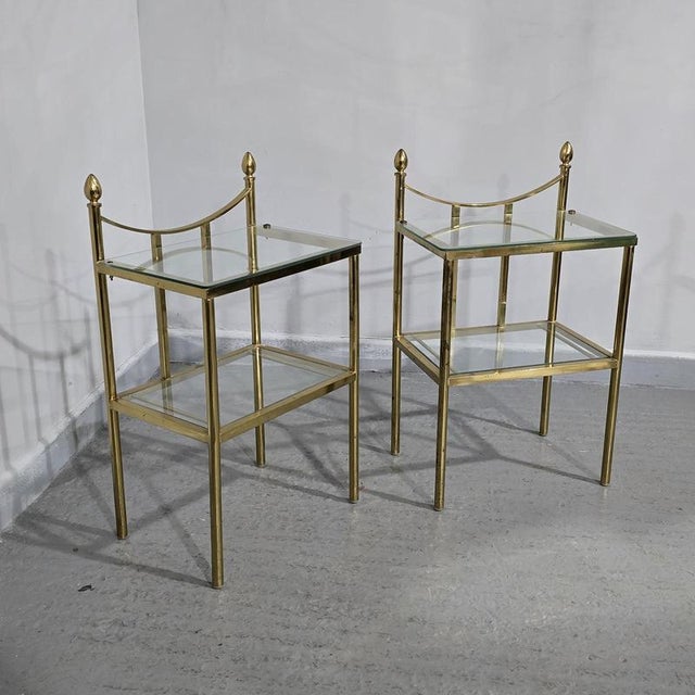 Brass and Glass Lamp Tables, Set of 2 For Sale - Image 3 of 5