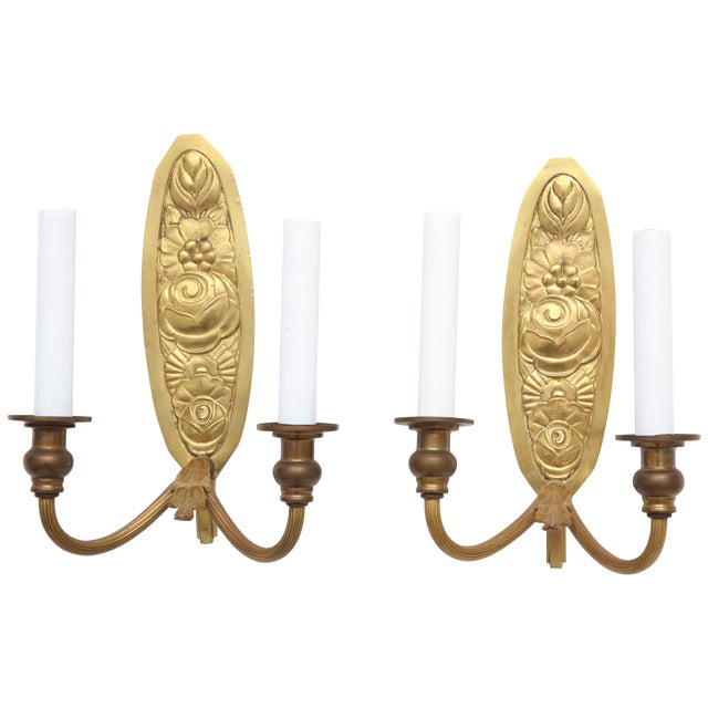 Vintage French Bronze Wall Candle Sconces - a Pair For Sale