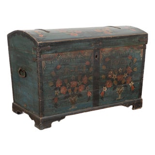 19th Century Swedish Original Painted Dome-Top Trunk, Dated 1863 For Sale